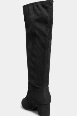 Yours Yours Black Faux Suede Stretch Heeled Knee High Boots In Wide E Fit & Extra Wide Eee Fit