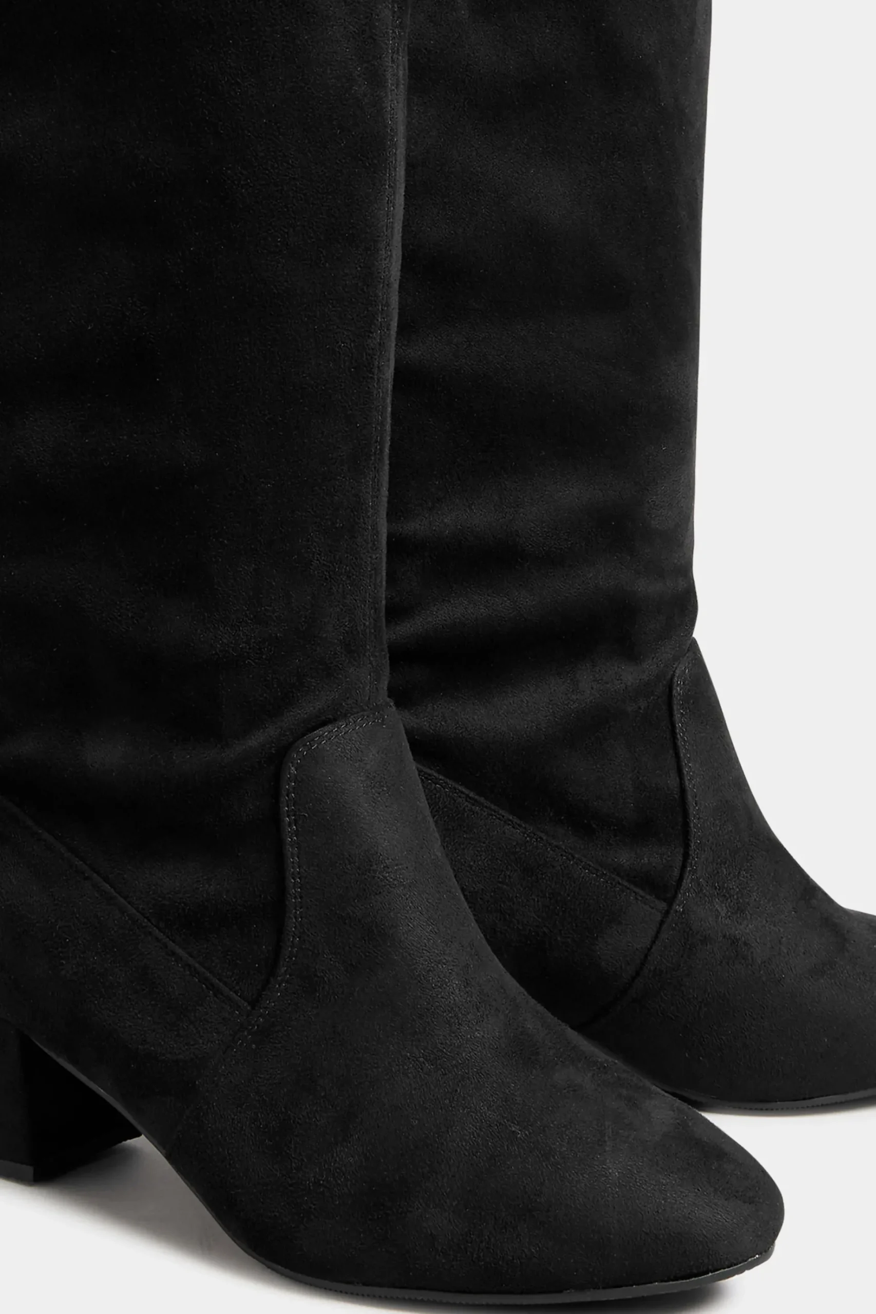 Yours Yours Black Faux Suede Stretch Heeled Knee High Boots In Wide E Fit & Extra Wide Eee Fit