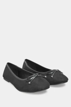 Yours Yours Black Faux Suede Ballerina Pumps In Wide E Fit & Extra Wide Eee Fit
