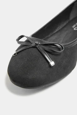 Yours Yours Black Faux Suede Ballerina Pumps In Wide E Fit & Extra Wide Eee Fit