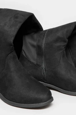 Yours Yours Black Faux Suede Stretch Over The Knee Boots In Wide E Fit & Extra Wide Eee Fit