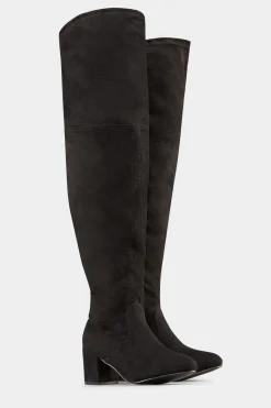 Yours Yours Black Faux Suede Over The Knee Boots In Wide E Fit & Extra Wide Eee Fit