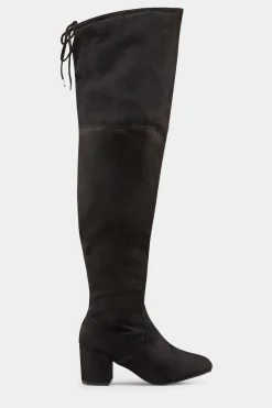 Yours Yours Black Faux Suede Over The Knee Boots In Wide E Fit & Extra Wide Eee Fit