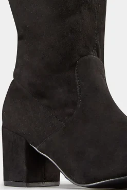 Yours Yours Black Faux Suede Over The Knee Boots In Wide E Fit & Extra Wide Eee Fit