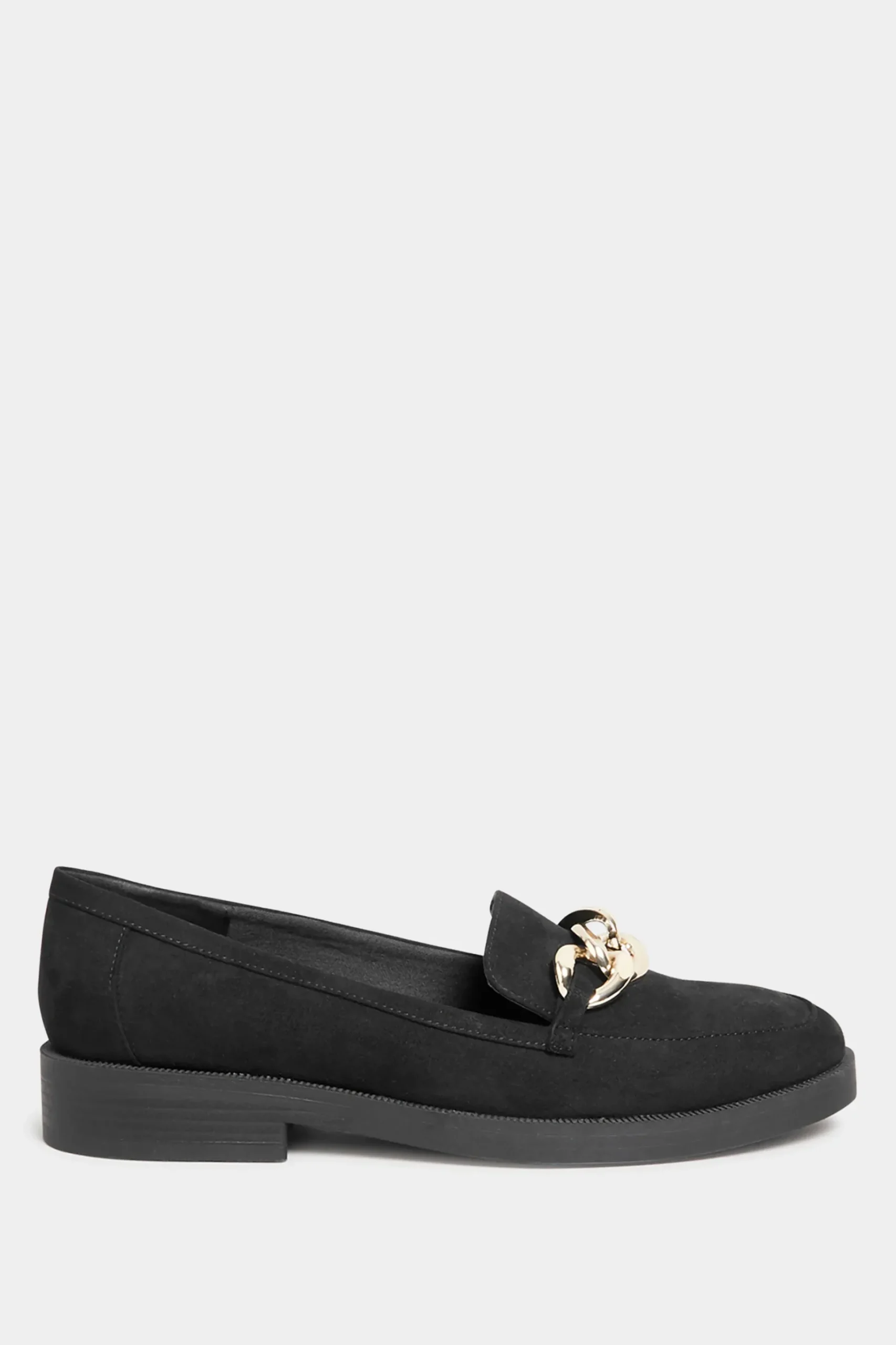 Yours Yours Black Faux Suede Chain Detail Loafers In Wide E Fit & Extra Wide Eee Fit
