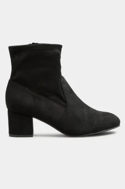 Yours Yours Black Faux Suede Stretch Block Heeled Sock Boots In Wide E Fit & Extra Wide Eee Fit