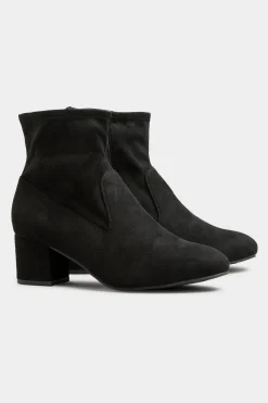 Yours Yours Black Faux Suede Stretch Block Heeled Sock Boots In Wide E Fit & Extra Wide Eee Fit