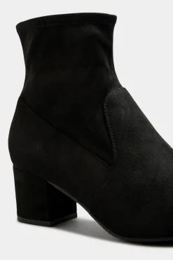 Yours Yours Black Faux Suede Stretch Block Heeled Sock Boots In Wide E Fit & Extra Wide Eee Fit