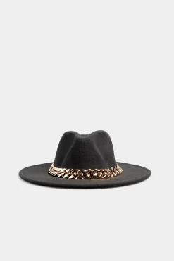 Yours Yours Black Fedora Chain Hat