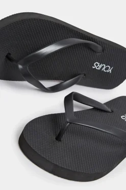 Yours Yours Black Flip Flops In Extra Wide Eee Fit