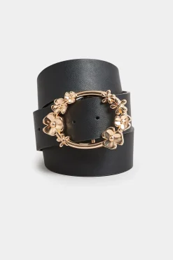 Yours Yours Black Floral Buckle Belt