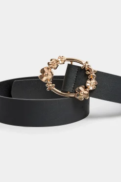 Yours Yours Black Floral Buckle Belt