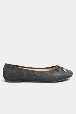 Yours Yours Black Glitter Ballerina Pumps In Wide E Fit & Extra Wide Eee Fit