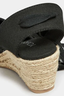 Yours Yours Black Lace Up Espadrille Wedges In Wide E Fit & Extra Wide Eee Fit