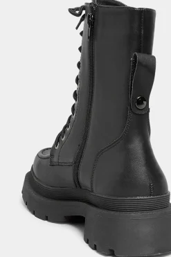 Yours Yours Black Lace Up Moccasin Toe Boots In Wide E Fit & Extra Wide Eee Fit