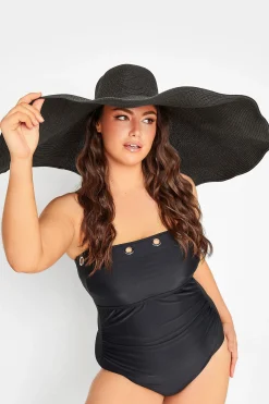 Yours Yours Black Oversized Brim Straw Hat