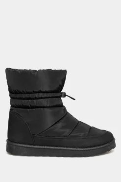 Yours Yours Black Padded Snow Boots In Extra Wide Eee Fit