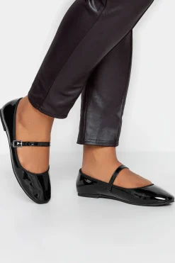 Yours Yours Black Patent Mary Jane Ballerina Pumps In Wide E Fit & Extra Wide Eee Fit