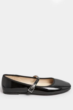 Yours Yours Black Patent Mary Jane Ballerina Pumps In Wide E Fit & Extra Wide Eee Fit