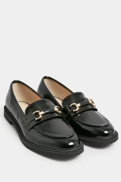 Yours Yours Black Patent Chain Detail Loafer In Wide E Fit & Extra Wide Eee Fit