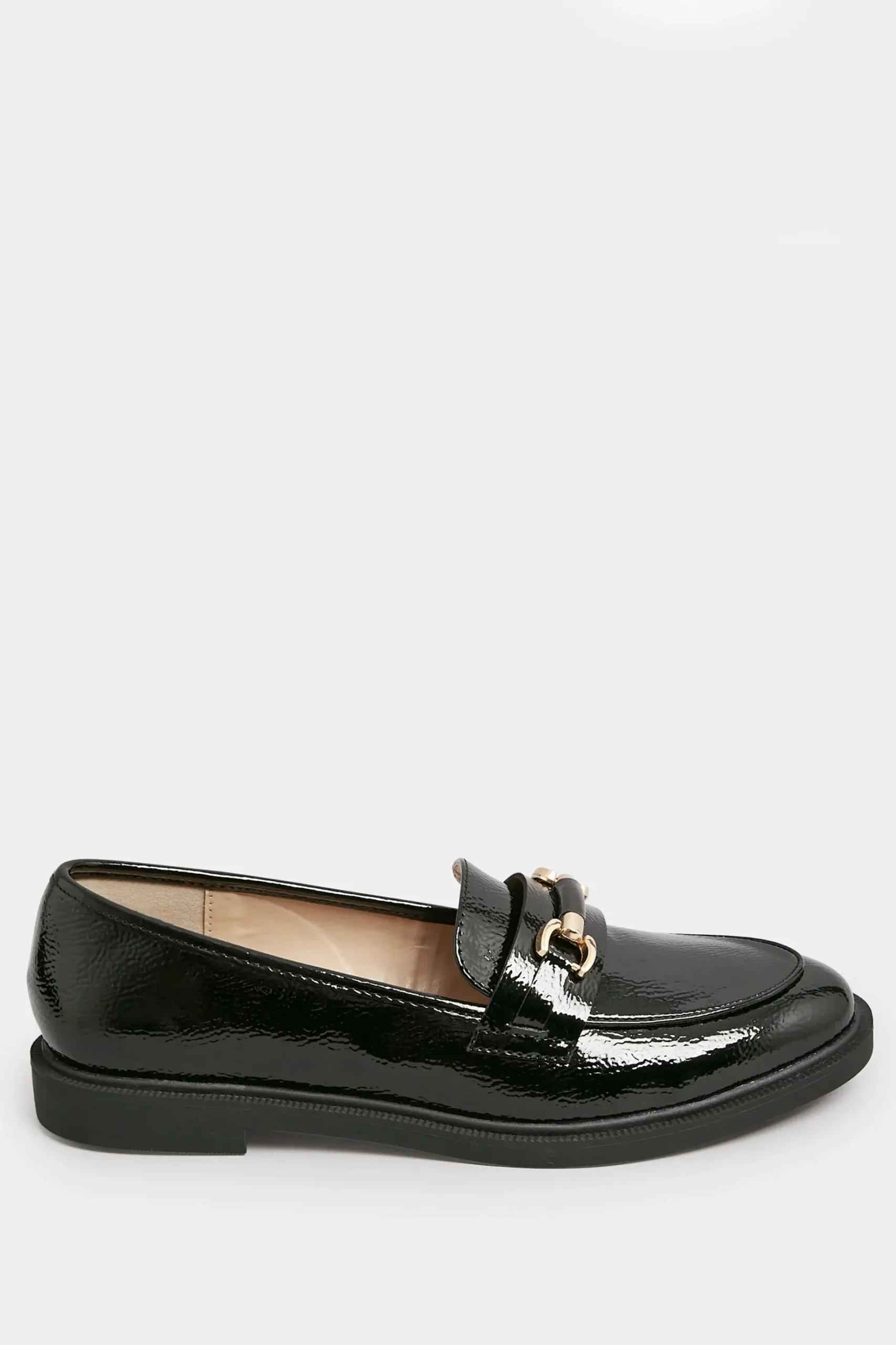Yours Yours Black Patent Chain Detail Loafer In Wide E Fit & Extra Wide Eee Fit