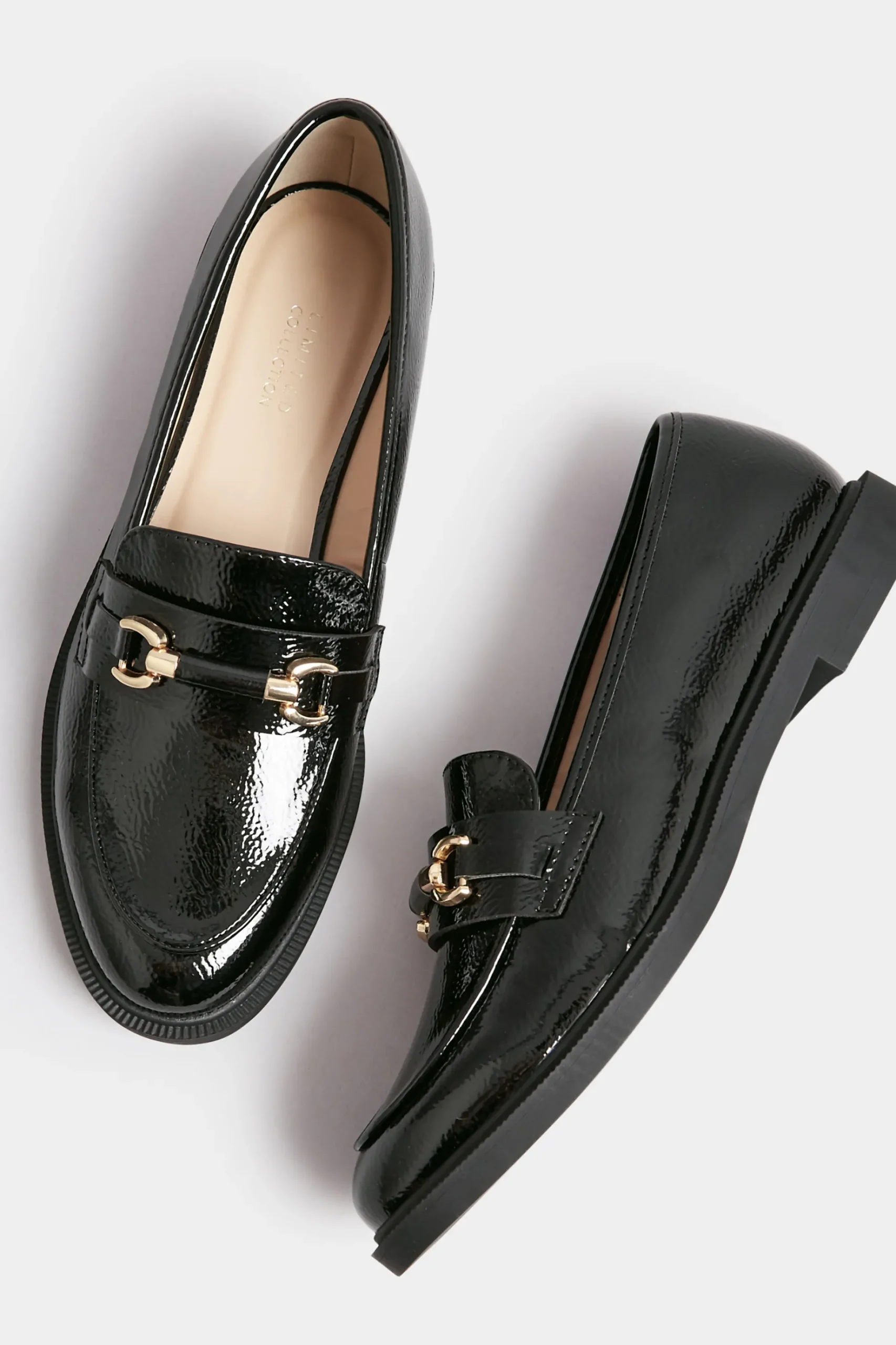 Yours Yours Black Patent Chain Detail Loafer In Wide E Fit & Extra Wide Eee Fit