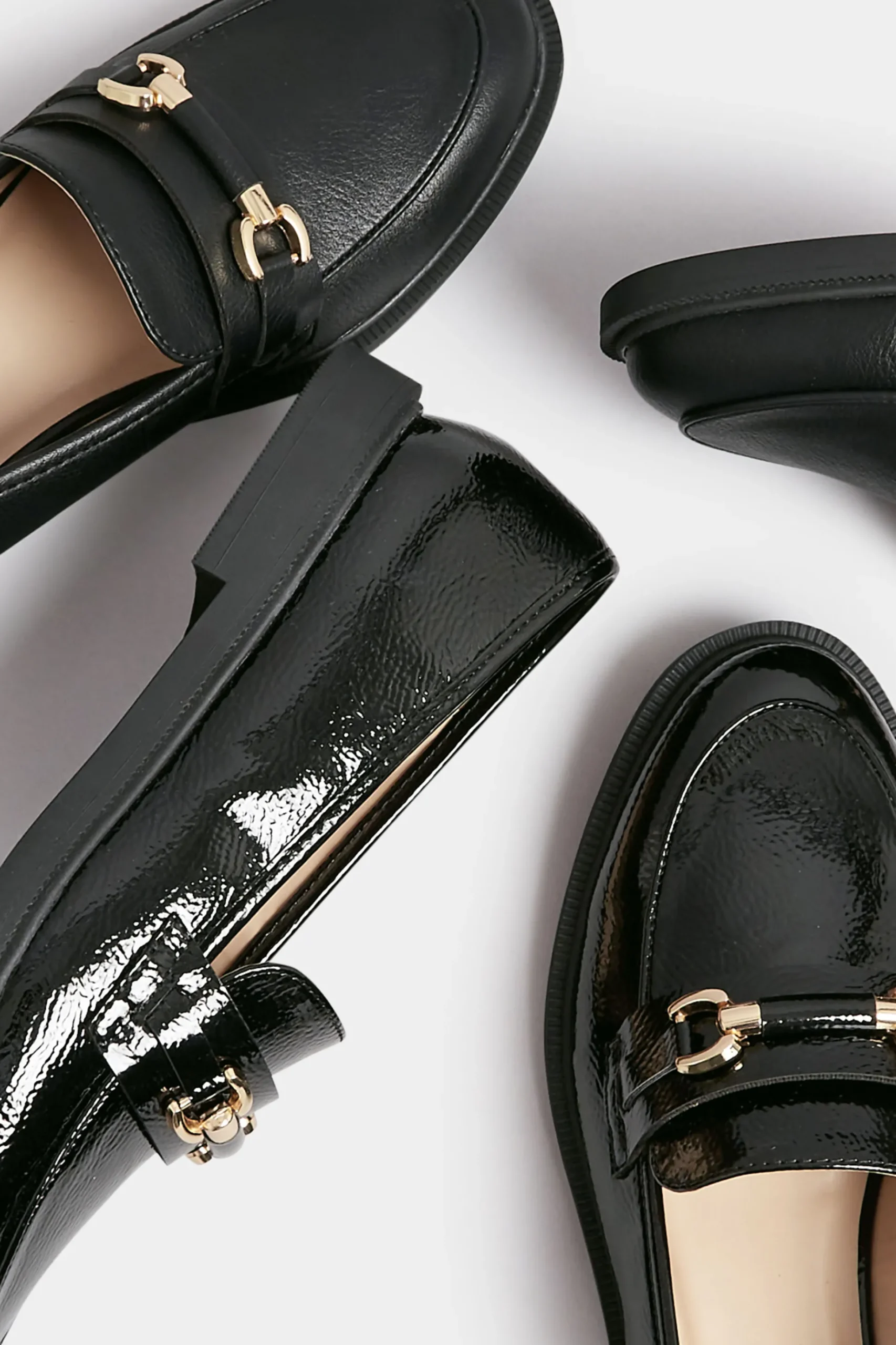 Yours Yours Black Patent Chain Detail Loafer In Wide E Fit & Extra Wide Eee Fit