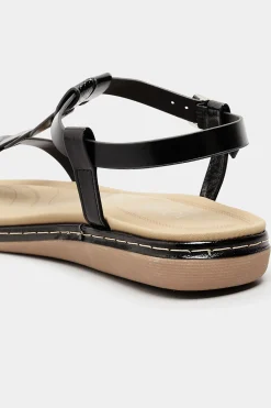 Yours Yours Black Patent Plaited Strap Sandals In Wide E Fit & Extra Wide Eee Fit