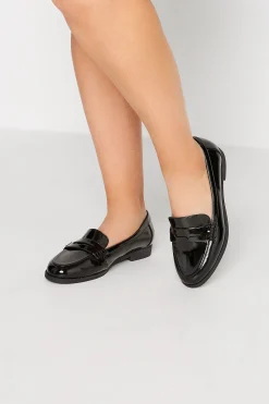 Yours Yours Black Patent Loafers In Wide E Fit & Extra Wide Eee Fit