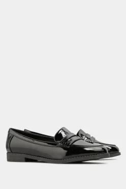Yours Yours Black Patent Loafers In Wide E Fit & Extra Wide Eee Fit