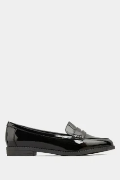 Yours Yours Black Patent Loafers In Wide E Fit & Extra Wide Eee Fit