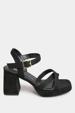 Yours Yours Black Platform Sandal Heels In Wide E Fit & Extra Wide Eee Fit