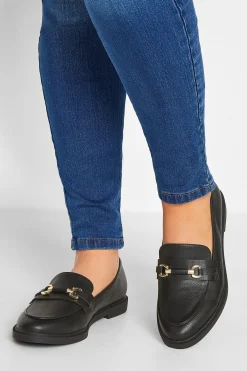 Yours Yours Black Pu Chain Detail Loafer In Wide E Fit & Extra Wide Eee Fit