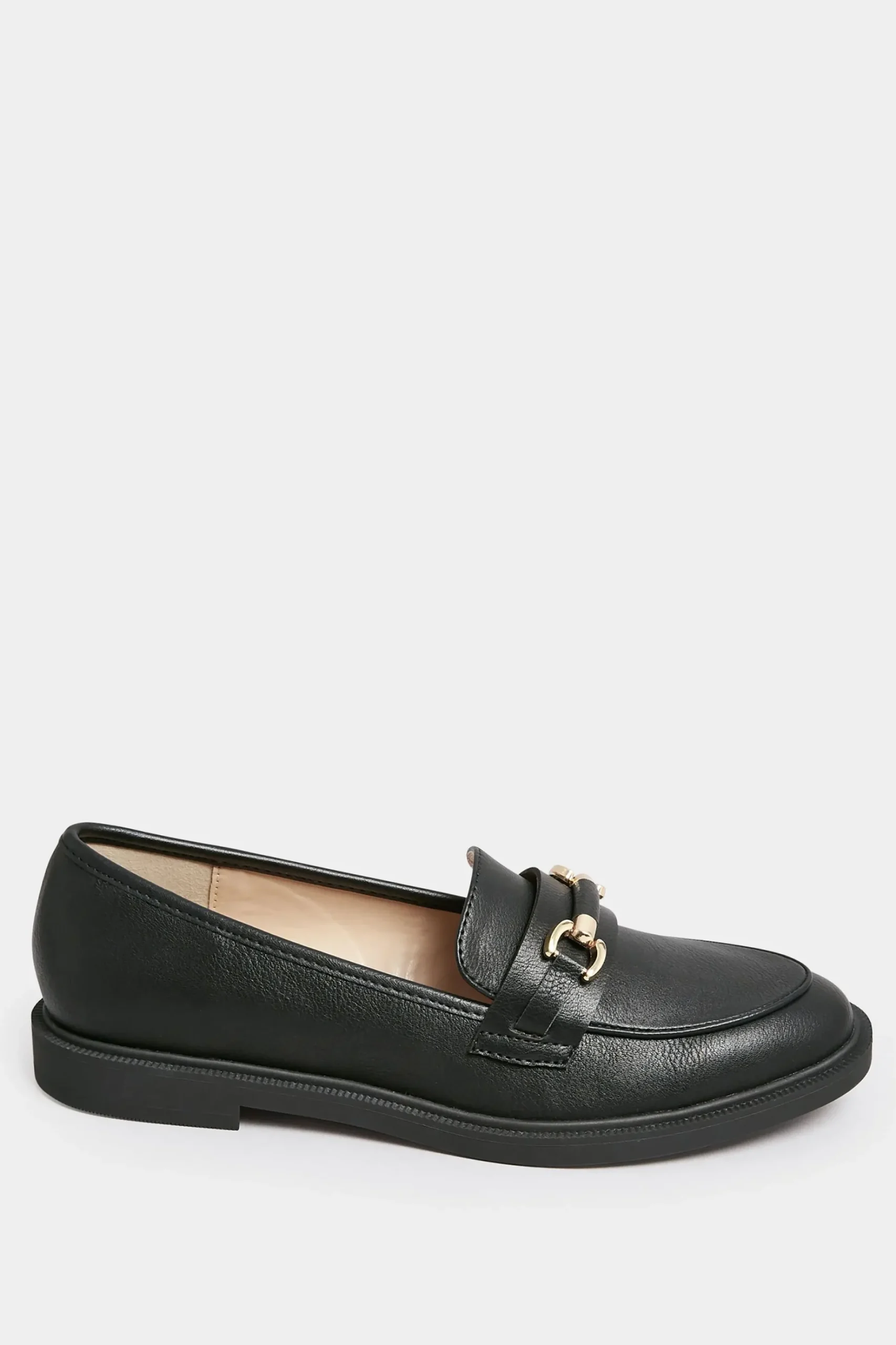 Yours Yours Black Pu Chain Detail Loafer In Wide E Fit & Extra Wide Eee Fit