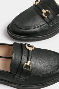 Yours Yours Black Pu Chain Detail Loafer In Wide E Fit & Extra Wide Eee Fit