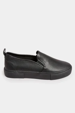 Yours Yours Black Pu Slip On Trainersin Wide E Fit