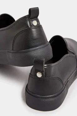 Yours Yours Black Pu Slip On Trainersin Wide E Fit