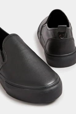 Yours Yours Black Pu Slip On Trainersin Wide E Fit