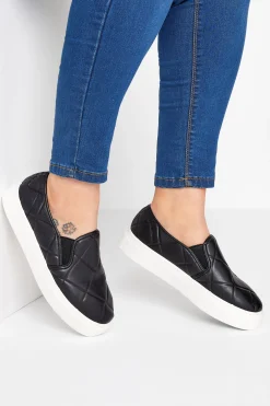 Yours Yours Black Quilted Slip-On Trainers In Extra Wide Eee Fit