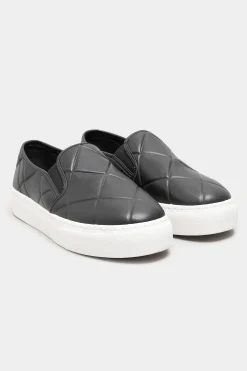 Yours Yours Black Quilted Slip-On Trainers In Extra Wide Eee Fit