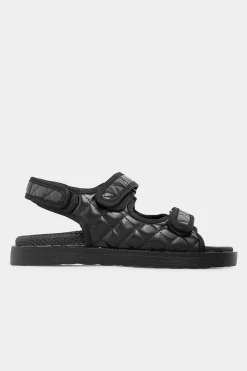 Yours Yours Black Quilted Velcro Sandal In Extra Wide Eee Fit