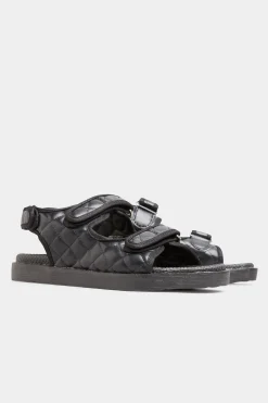 Yours Yours Black Quilted Velcro Sandal In Extra Wide Eee Fit
