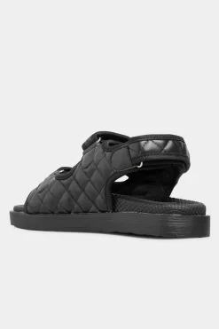 Yours Yours Black Quilted Velcro Sandal In Extra Wide Eee Fit