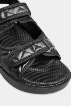 Yours Yours Black Quilted Velcro Sandal In Extra Wide Eee Fit
