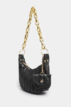 Yours Yours Black Quilted Multi Pocket Chunky Chain Bag