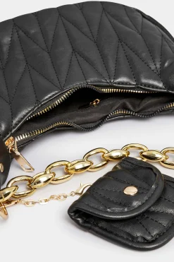 Yours Yours Black Quilted Multi Pocket Chunky Chain Bag