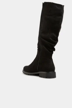 Yours Yours Black Ruched Cleated Boots In Wide E Fit & Extra Wide Eee Fit