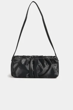 Yours Yours Black Satin Ruched Shoulder Bag