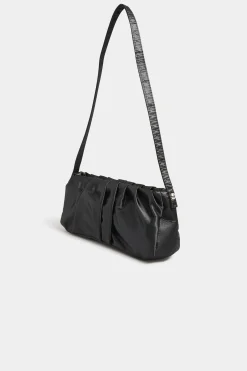 Yours Yours Black Satin Ruched Shoulder Bag