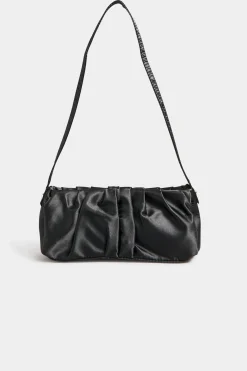 Yours Yours Black Satin Ruched Shoulder Bag
